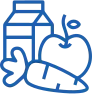 Illustration of milk box, apple and carrot