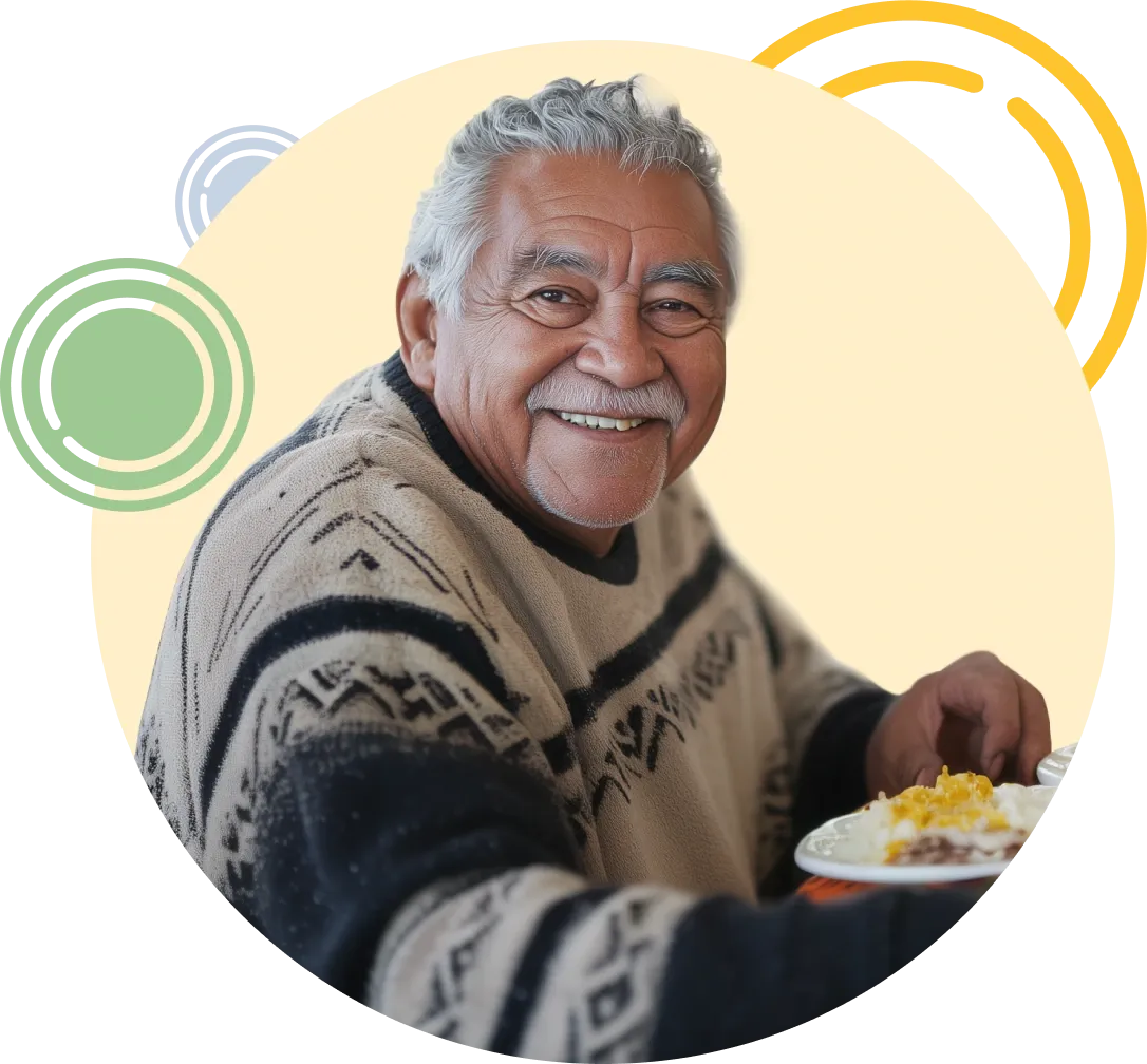a senior man eating