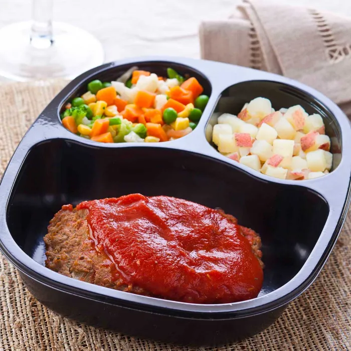 Homestyle meatloaf with winter vegetable blend and red skin potatoes