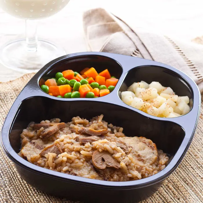 Chicken & Mushroom Swiss Rice with Peas & Carrots & Cauliflower