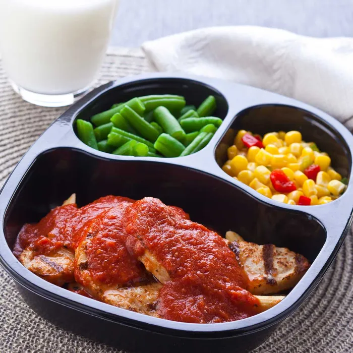 Chicken with Tomato Basil Penne with Corn with Peppers & Green Beans