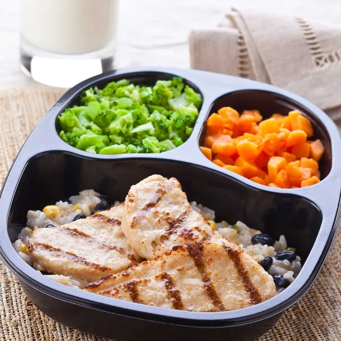 Southwestern Style Chicken Tenders with Sweet Potatoes & Broccoli Florets
