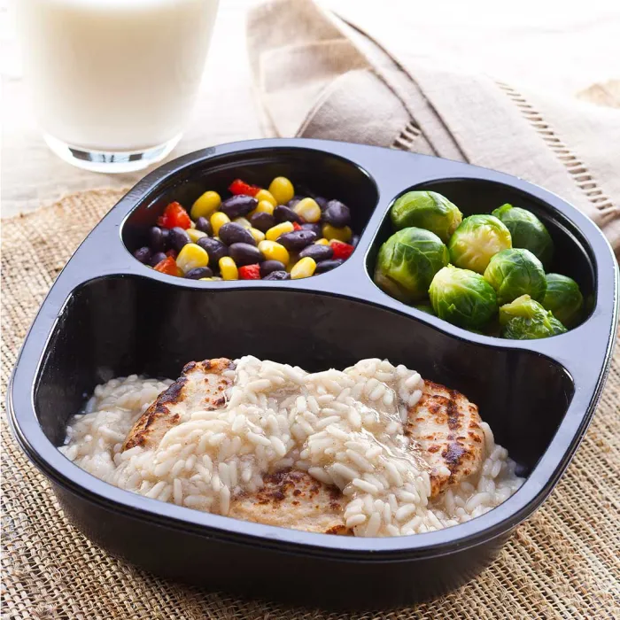 Chicken and Honey Lemon Rice with Black Beans and Corn & Brussels Sprouts