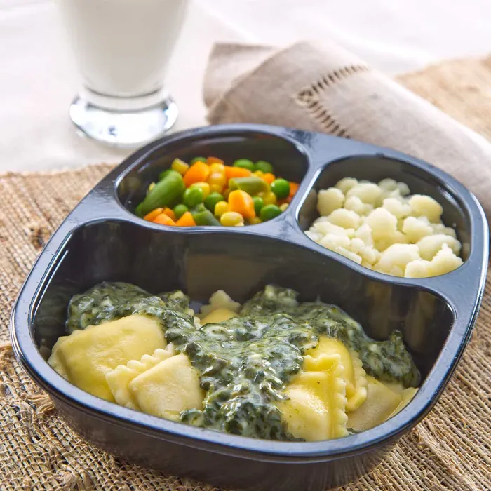 Cheese Ravioli and Spinach Alfredo with Mixed Vegetables & Cauliflower