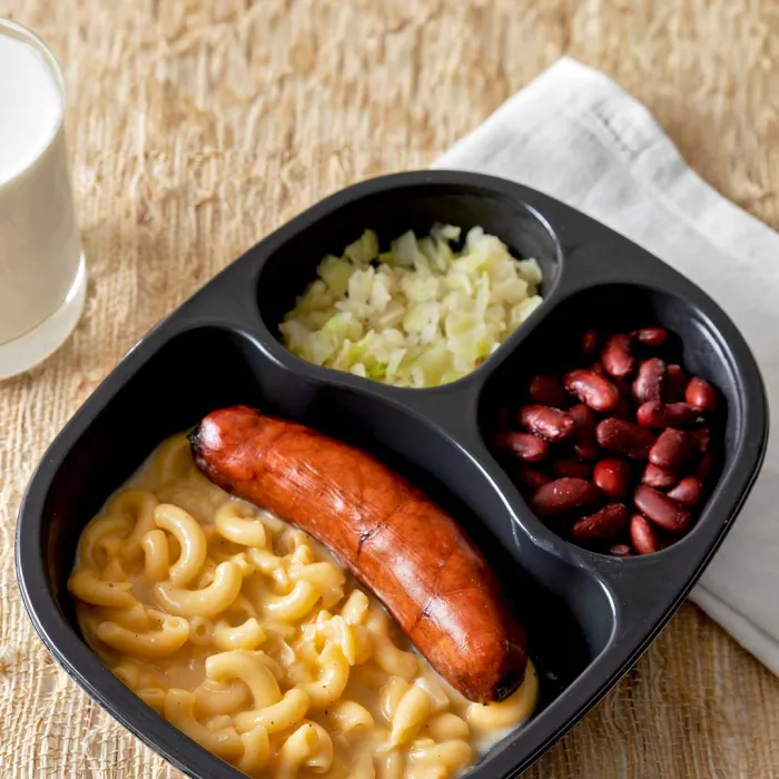 Mac & Cheese with Smoked Sausage Link With Bean Blend & Cauliflower