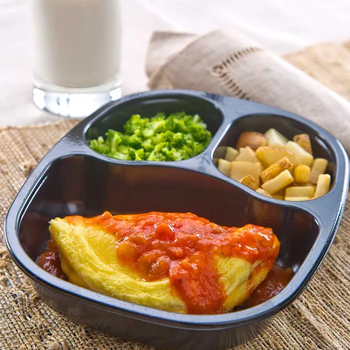Cheese Omelet & Salsa with Broccoli Florets & Hash Browns