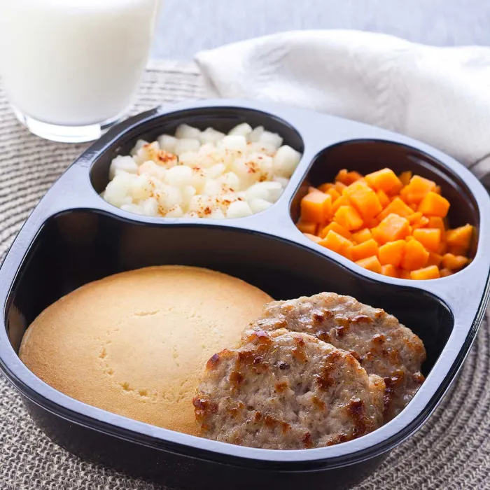 Sausages & Pancake with Sweet Potatoes & Cinnamon Apples