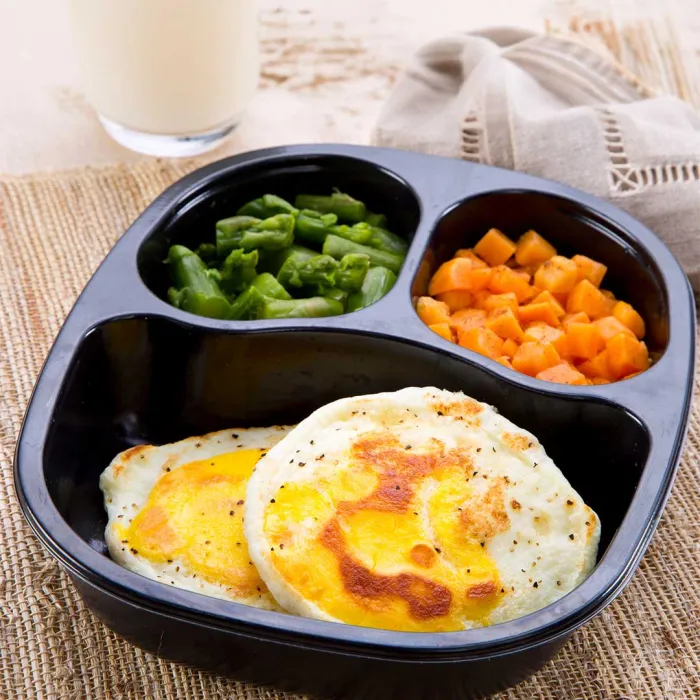 Fried Egg Patties with Asparagus & Sweet Potatoes