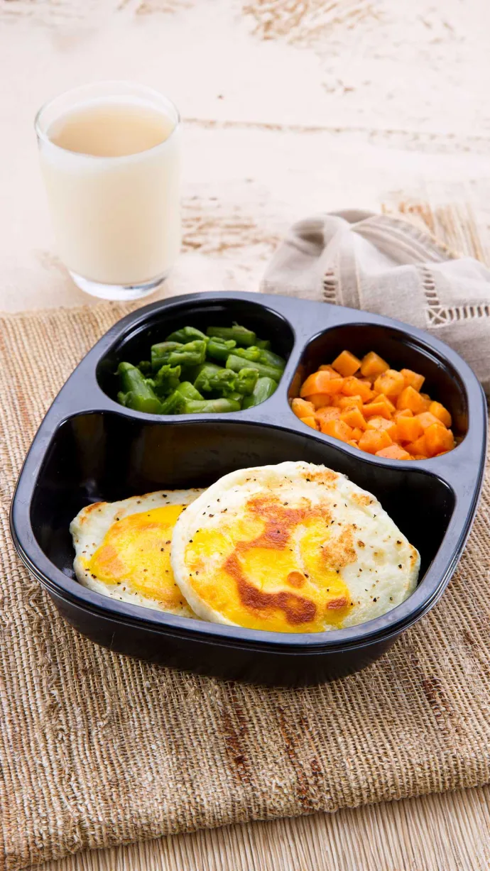 Fried Egg Patties with Asparagus & Sweet Potatoes