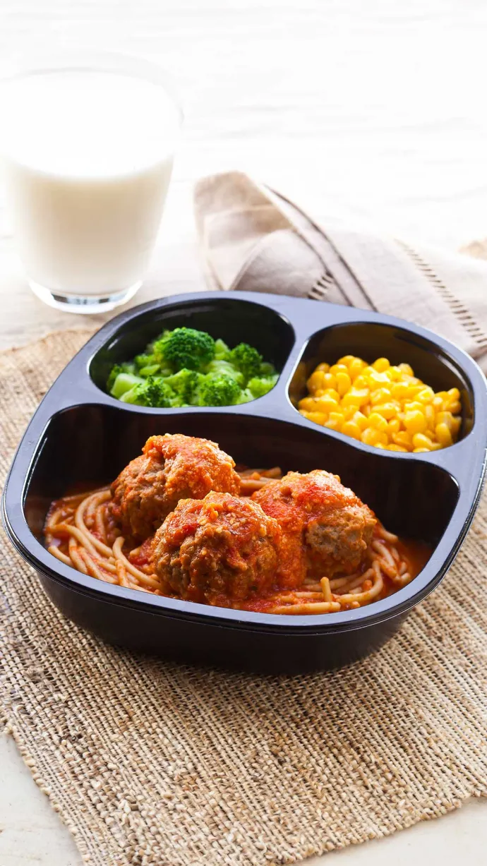 Spaghetti & Meatballs with Whole Kernel Corn & Broccoli Florets